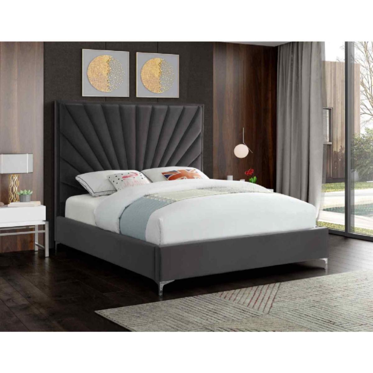Emilia Upholstered Plush Velvet Bed Frame - Grey / Double – image 2