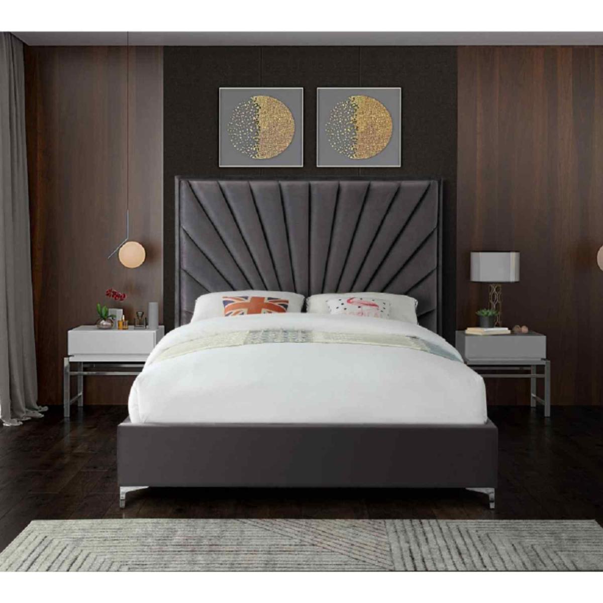 Emilia Upholstered Plush Velvet Bed Frame - Grey / Double – image 1