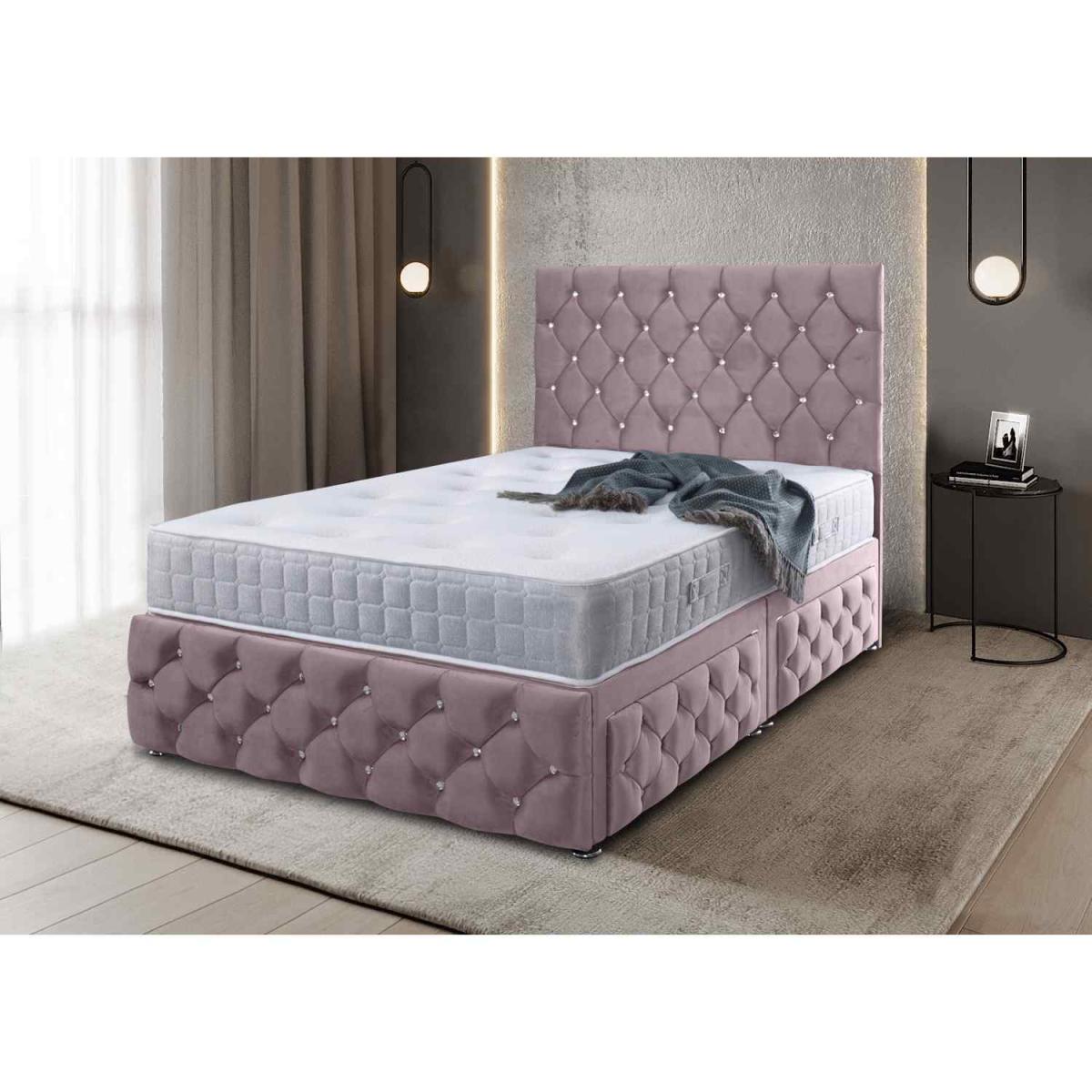 Jose Divan Upholstered Plush Velvet Bed Frame   - Blue / Double – image 2