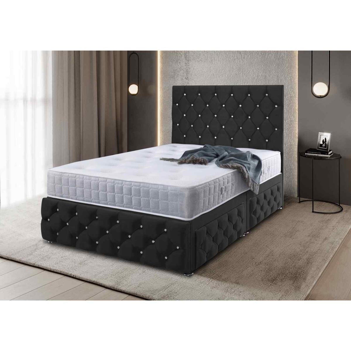 Jose Divan Upholstered Plush Velvet Bed Frame   - Blue / Double – image 3
