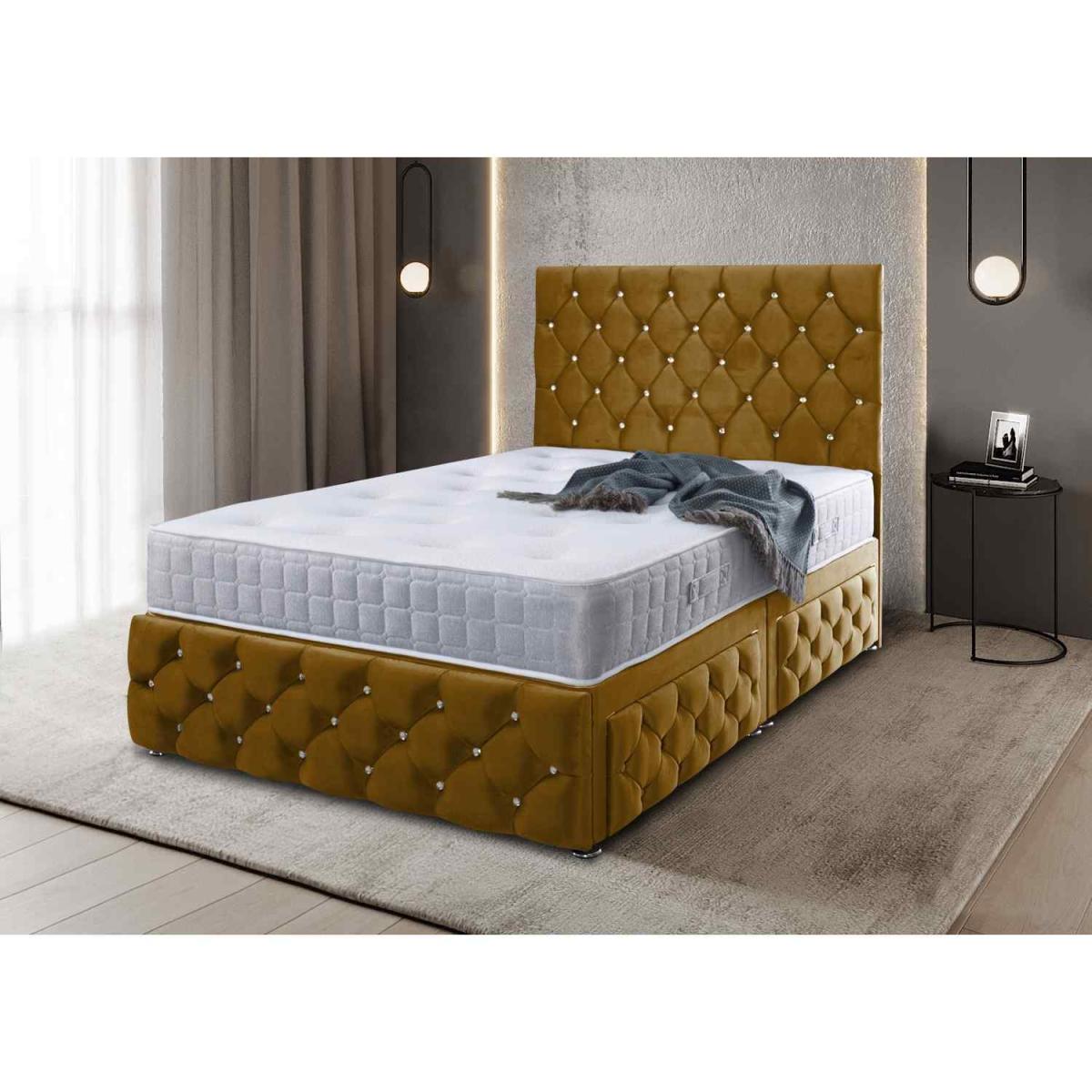 Jose Divan Upholstered Plush Velvet Bed Frame   - Blue / Double – image 4