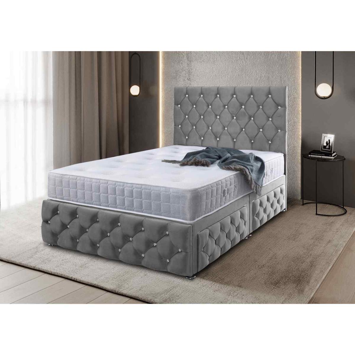 Jose Divan Upholstered Plush Velvet Bed Frame   - Blue / Double – image 5