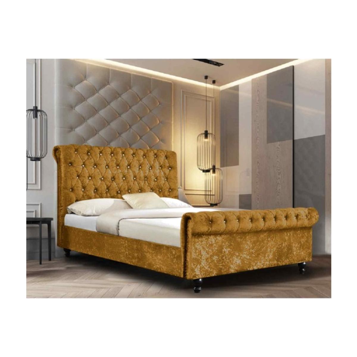 Alice Upholstered Crush Velvet Bed Frame - Yellow / Double – image 1