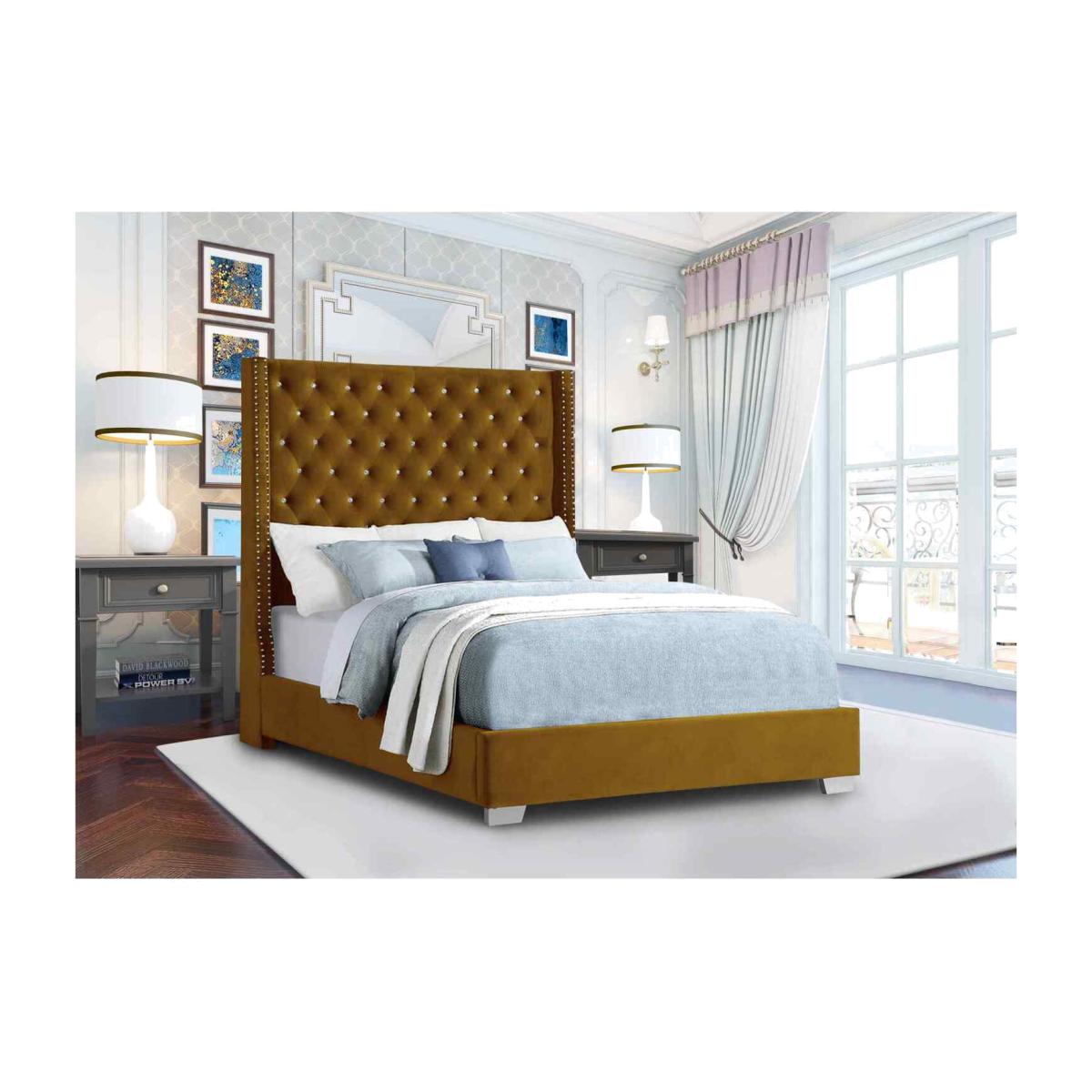 Noah Upholstered Plush Velvet Bed Frame - Yellow / Double