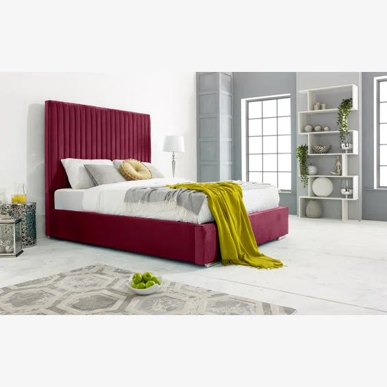 Merki Plush 4 inch solid thick Bed Frame with Lined Headboard - Maroon / King