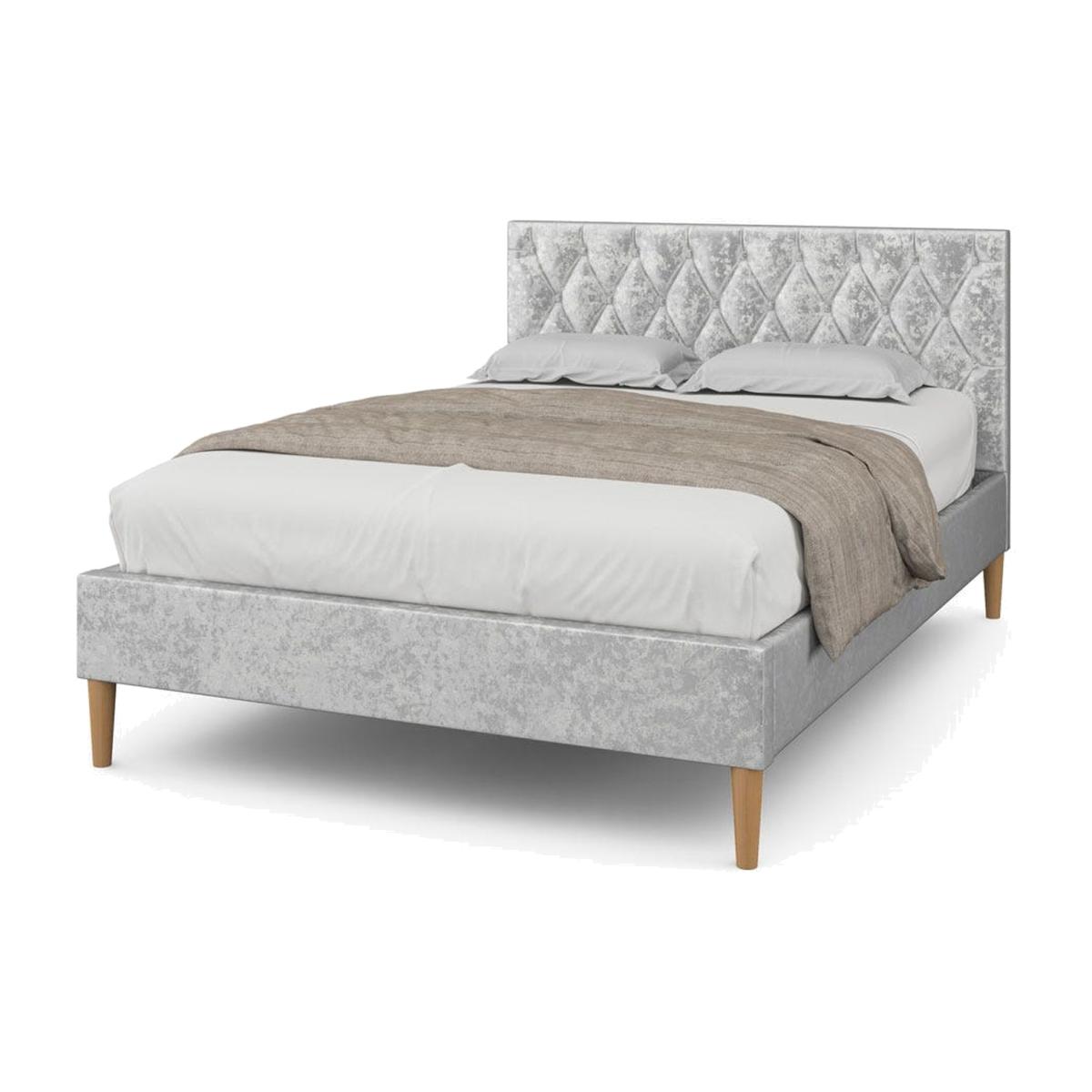 Hilton Silver Crushed Velvet Bed Frame - Silver / Double