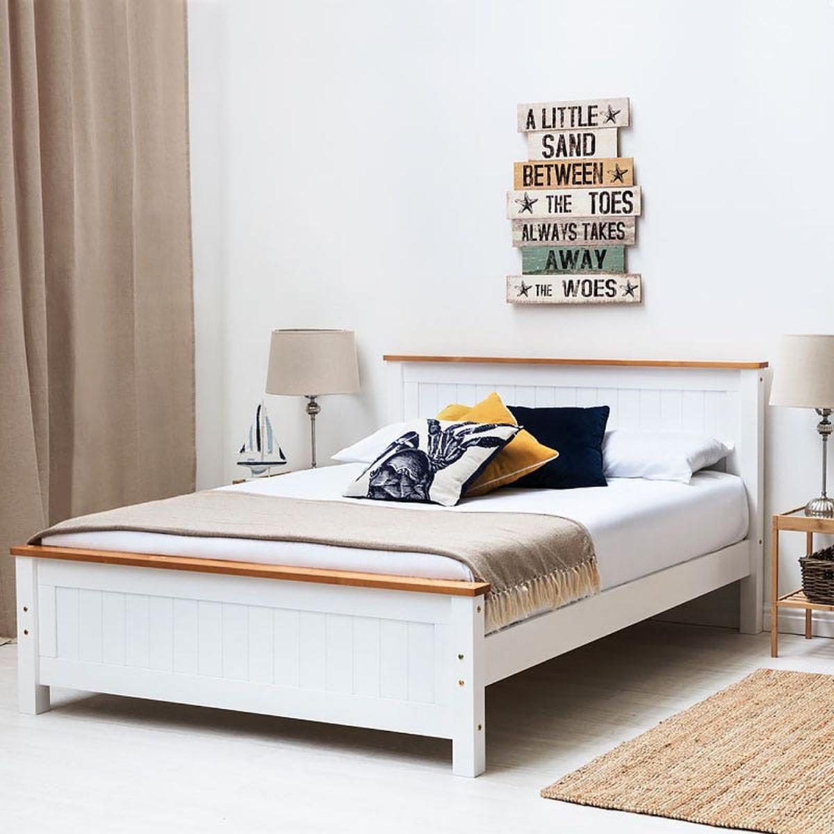Rostherne White Oak Wooden Farmhouse Bed Frame - White / Double