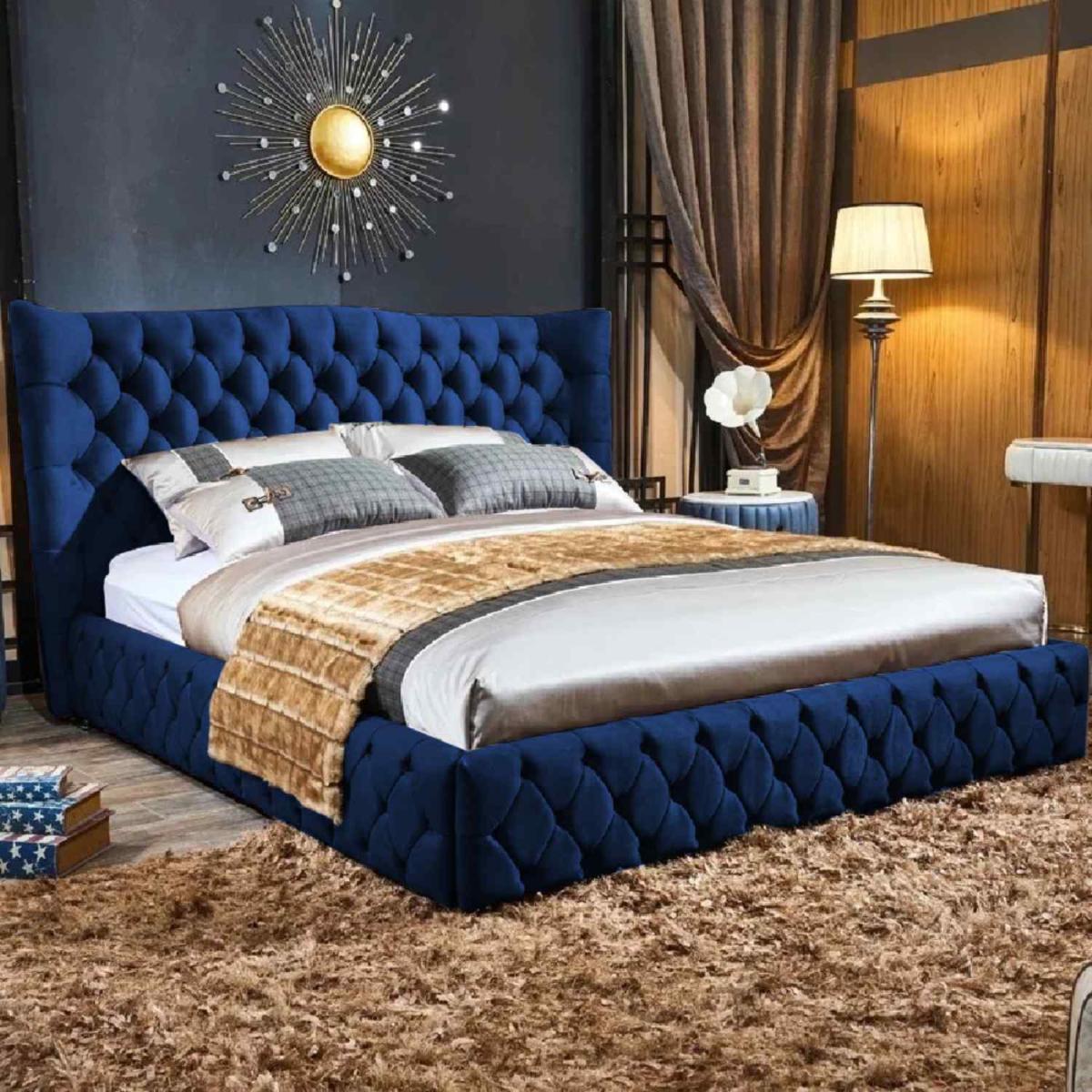 George Upholstered Plush Velvet Bed Frame - Black / Double – image 3