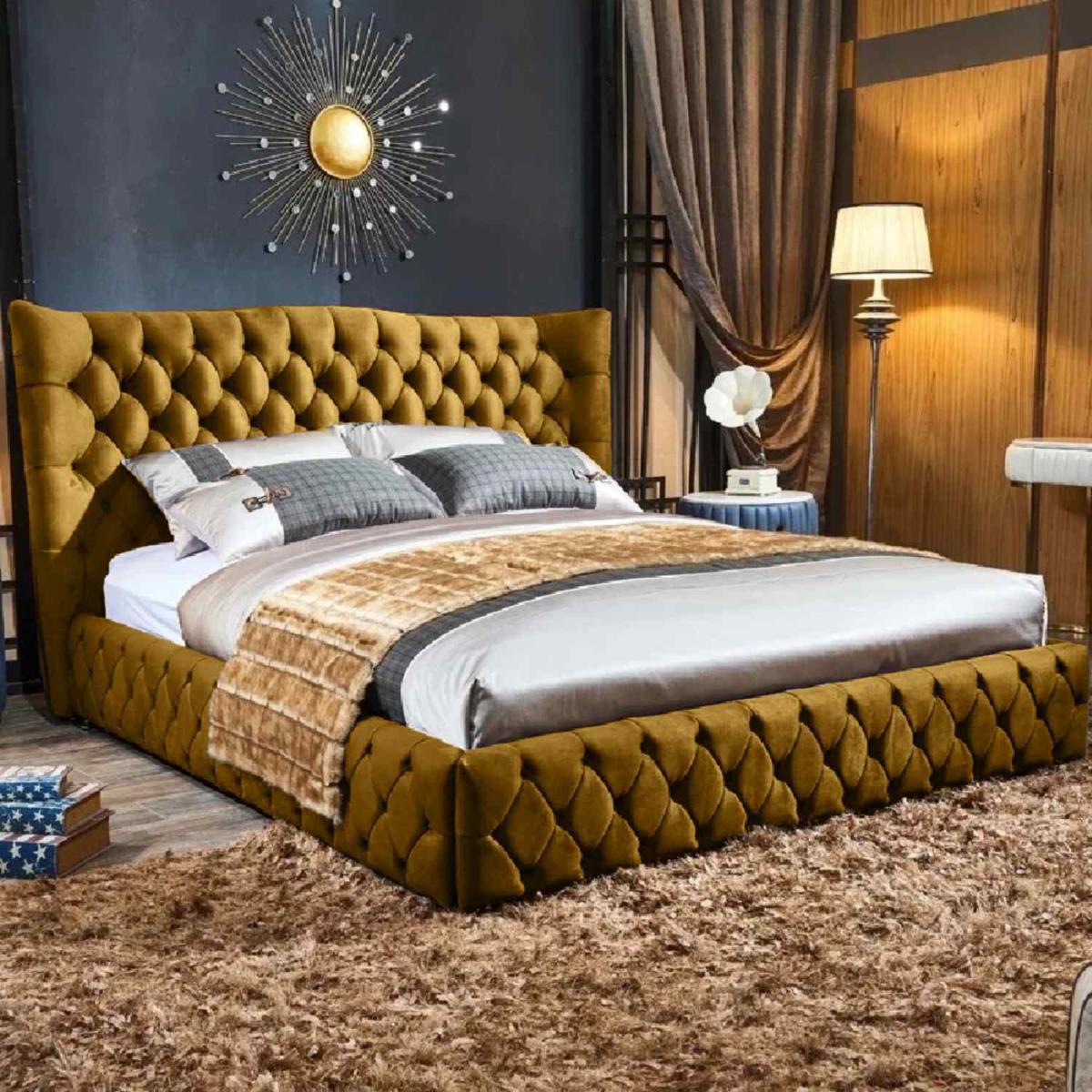 George Upholstered Plush Velvet Bed Frame - Black / Double – image 4