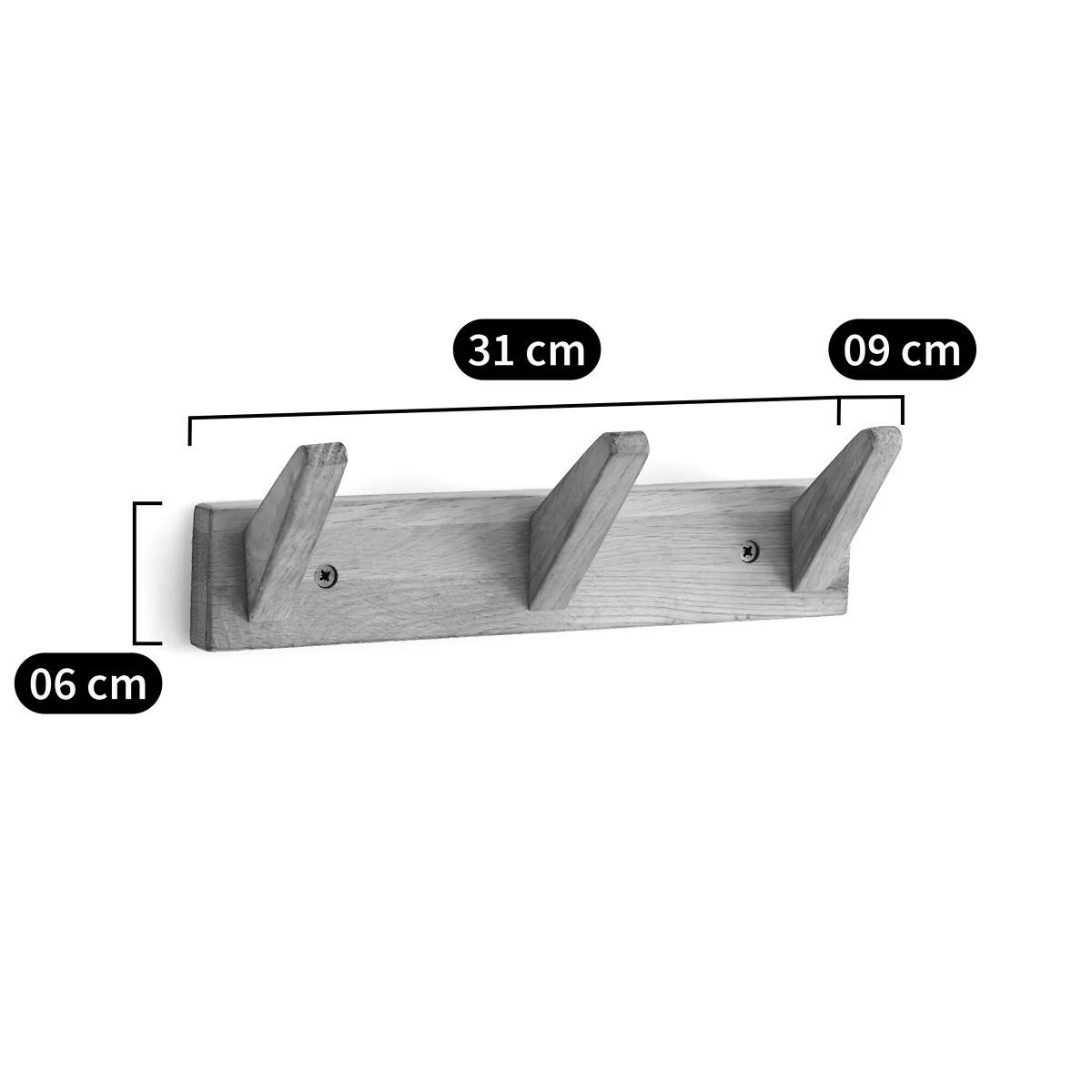 Selfrid Oak Wall-Mounted Coat Rack with 3 Hooks – image 6
