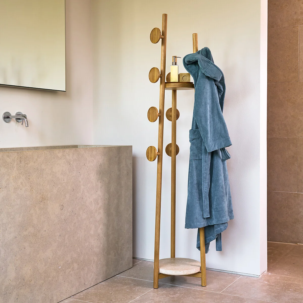 Madilgo Oak & Travertine Coat Rack – image 3