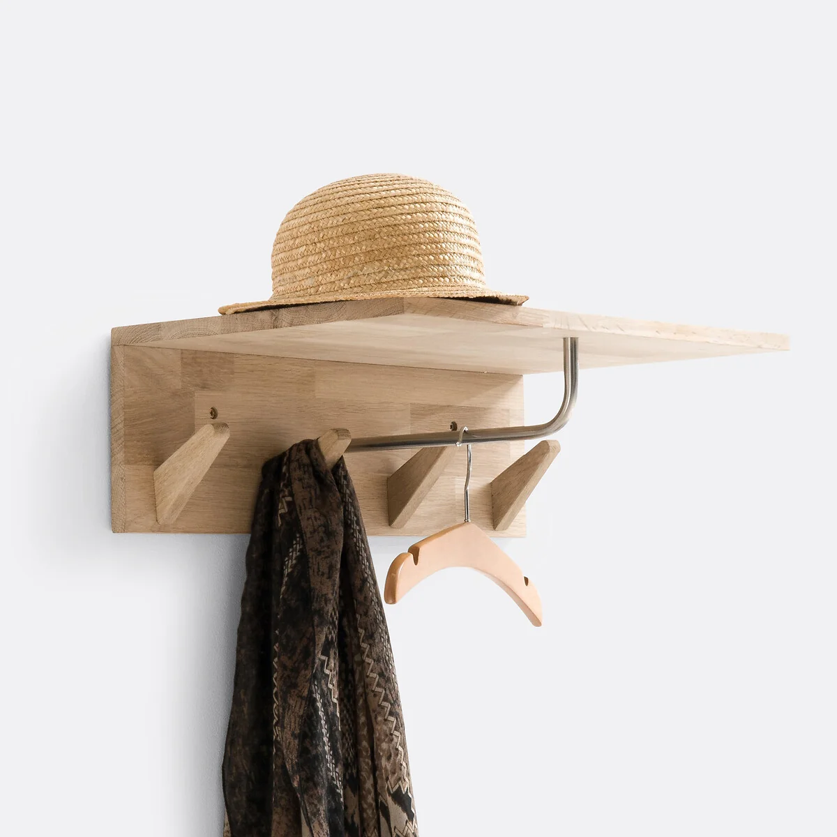 Slofia Light Oak Coat Rack & Shelf with 4 Hooks – image 4