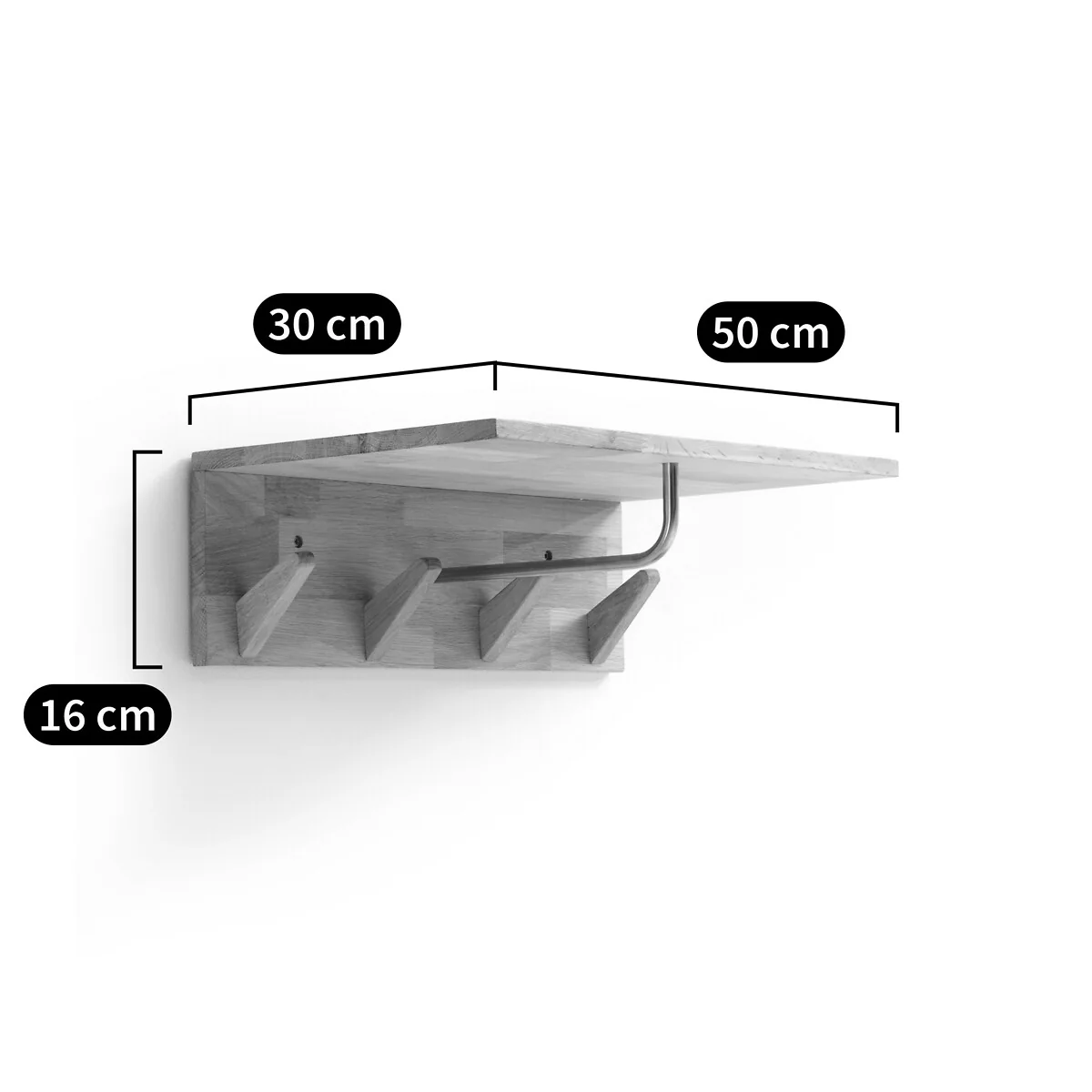 Slofia Light Oak Coat Rack & Shelf with 4 Hooks – image 5