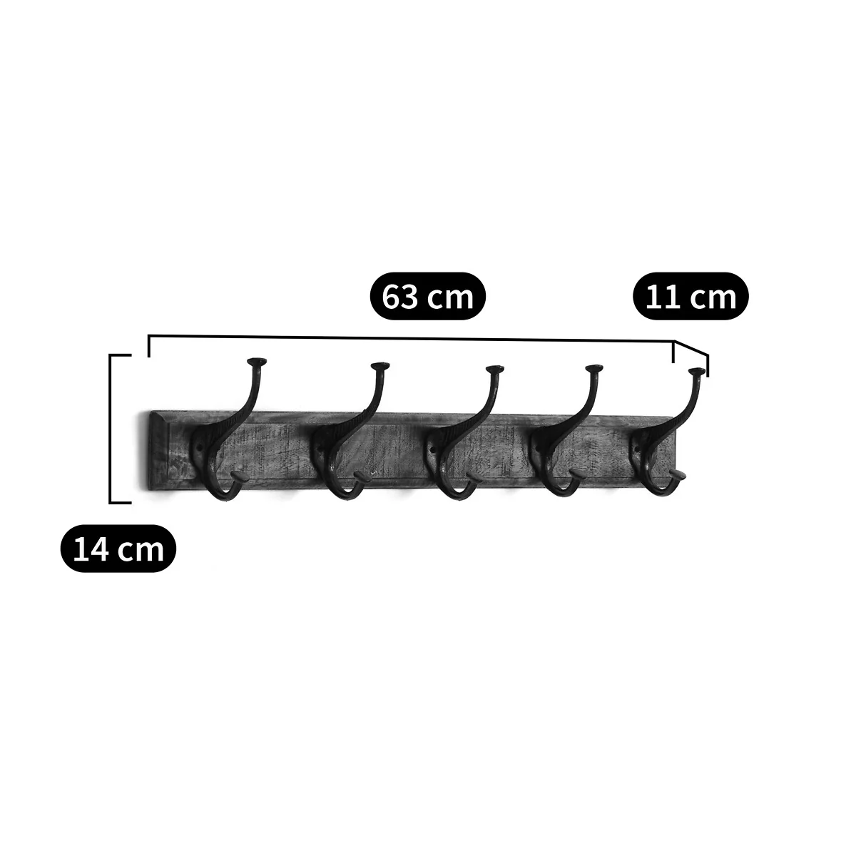 Anet Wall-Mounted Coat Rack with 5 Hooks – image 4