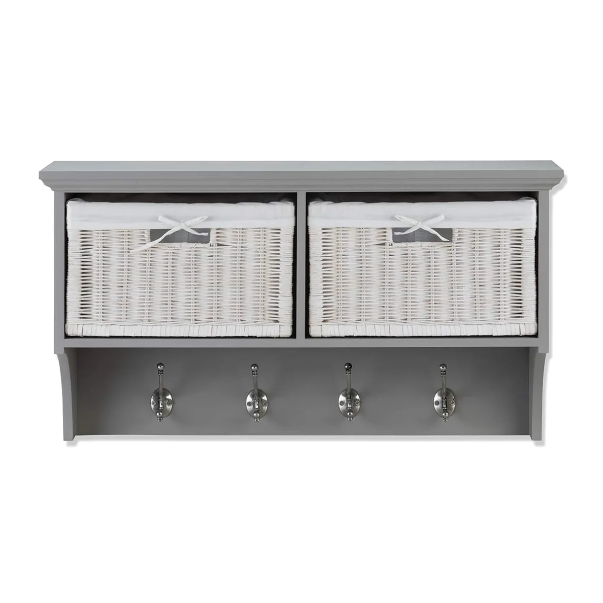 Tetbury Wall Mounted Coat Rack with 2 White Baskets - Dove Grey