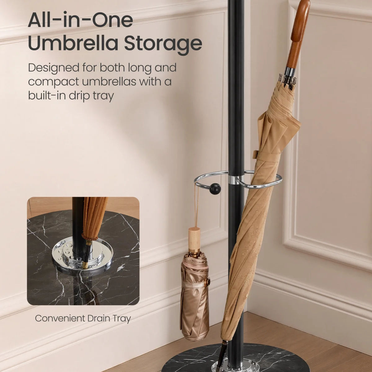 Freestanding Metal Coat Rack with Marble Base - Black – image 5