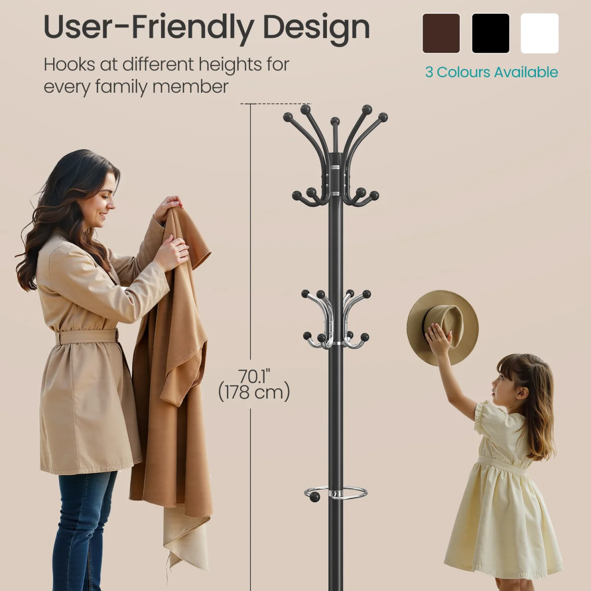 Freestanding Metal Coat Rack with Marble Base - Black – image 6
