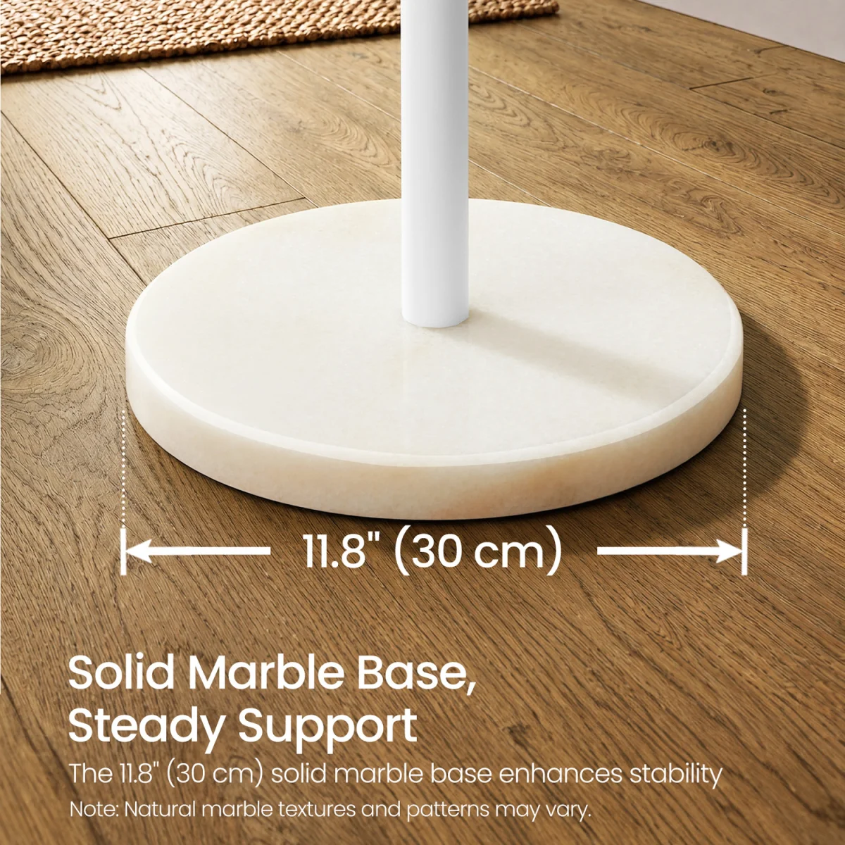 Freestanding Metal Coat Rack with Marble Base - White – image 4