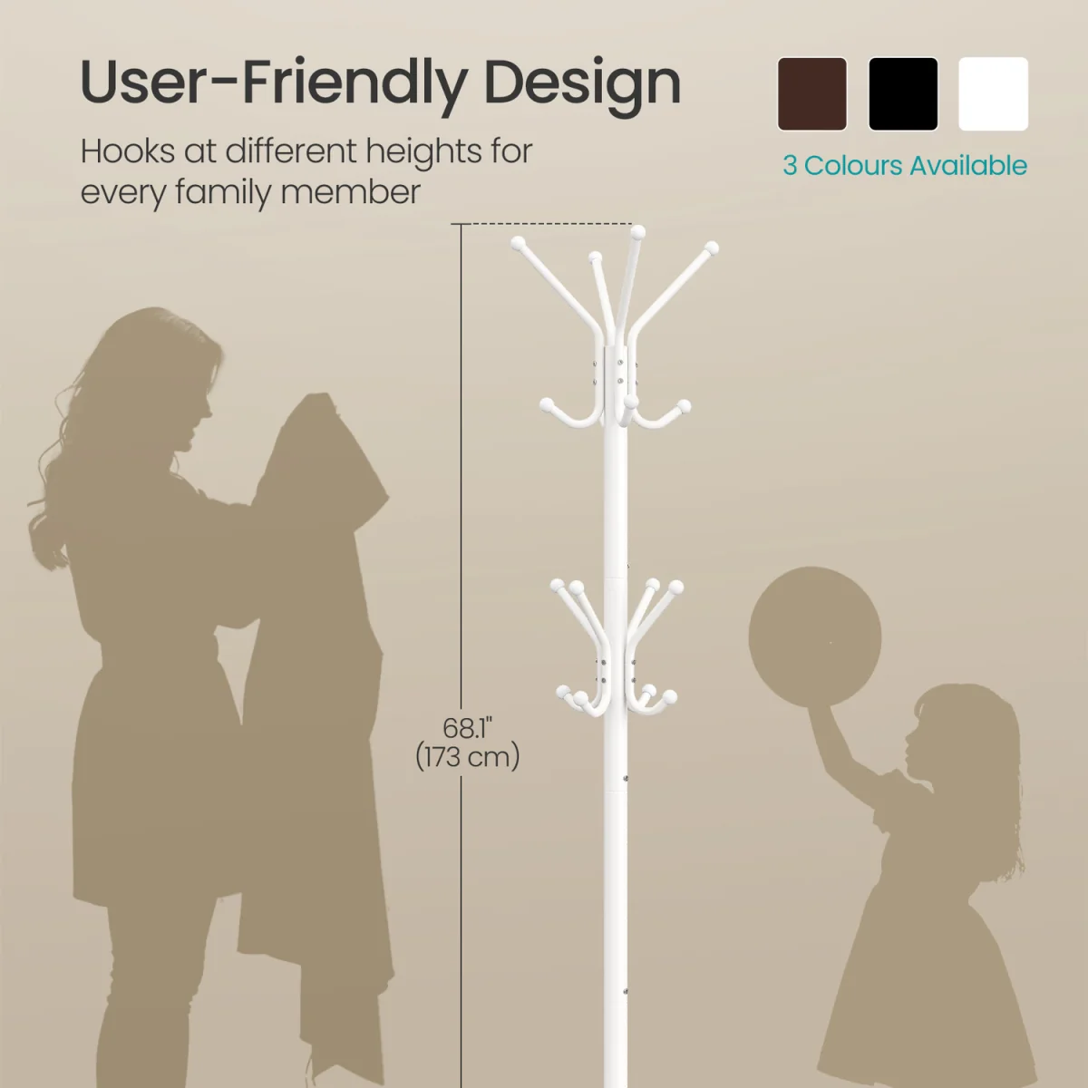 Freestanding Metal Coat Rack with Marble Base - White – image 5