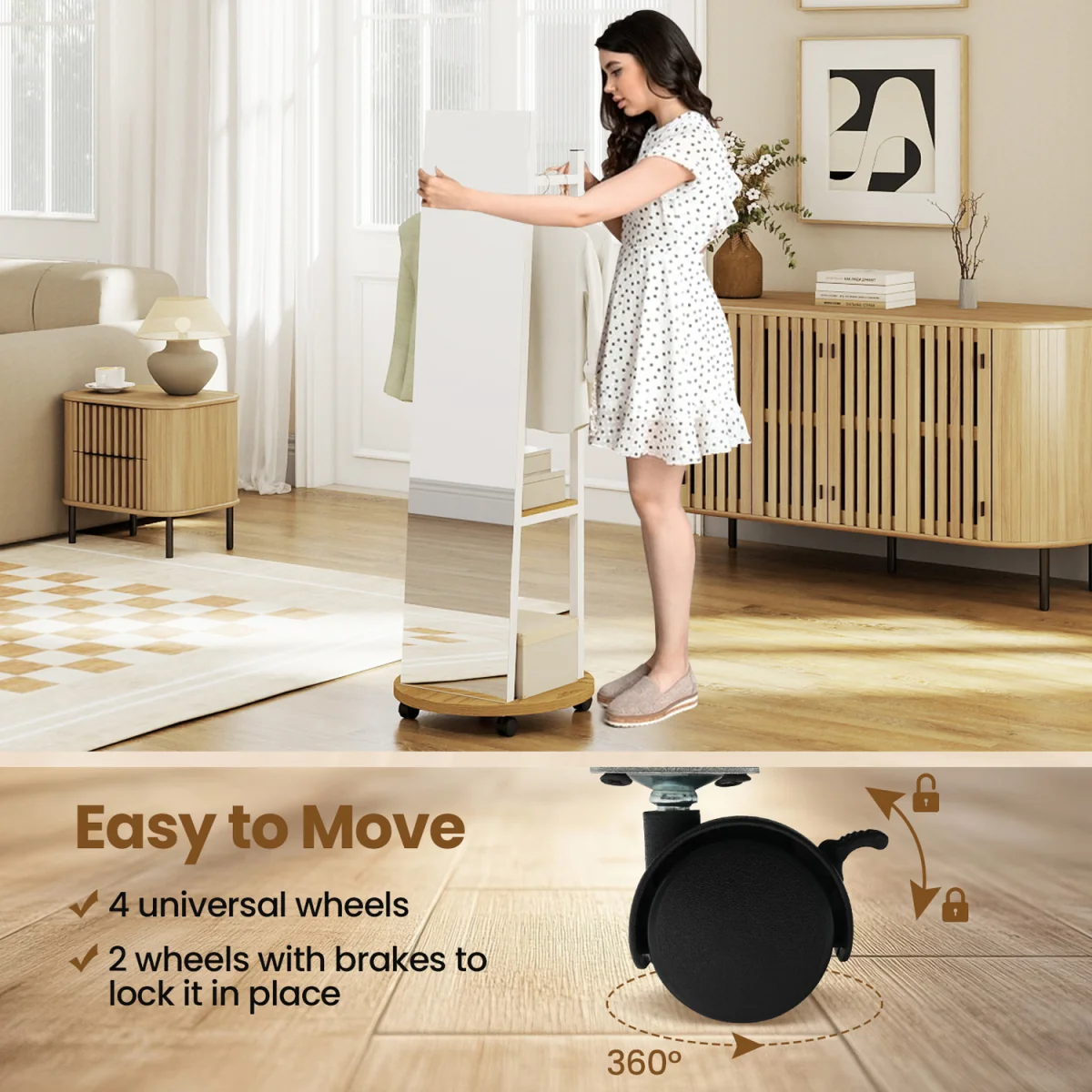 Coat Rack with Full Length Mirror - Natural – image 2