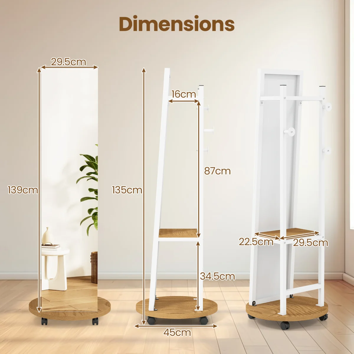 Coat Rack with Full Length Mirror - Natural – image 3