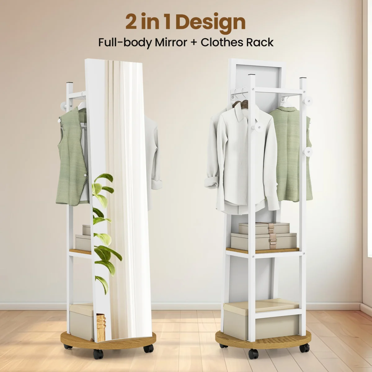 Coat Rack with Full Length Mirror - Natural – image 6