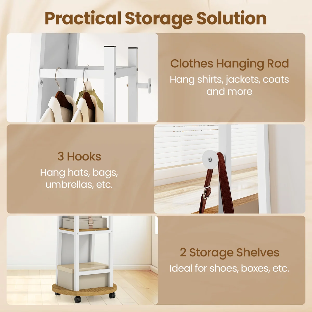 Coat Rack with Full Length Mirror - Natural – image 7