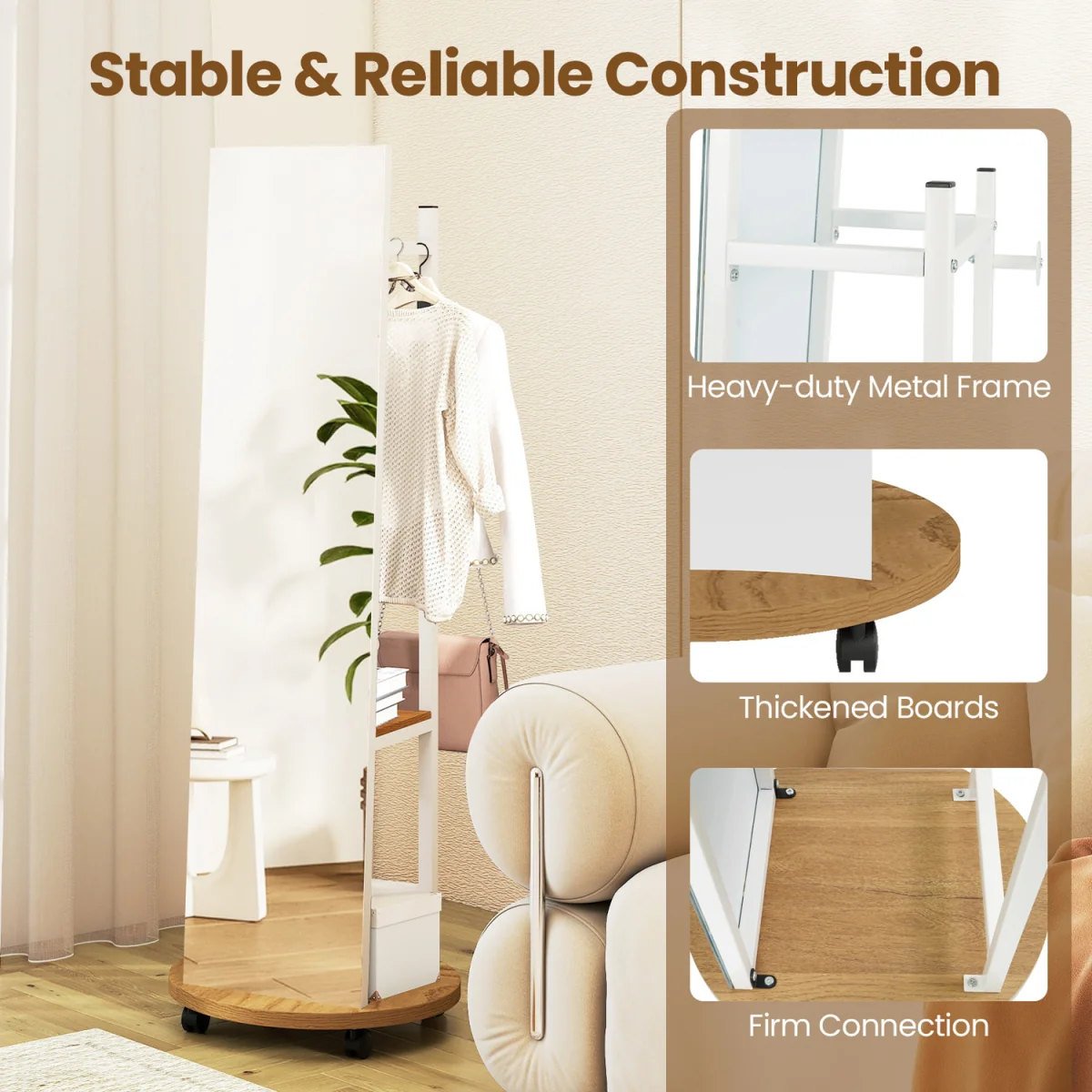 Coat Rack with Full Length Mirror - Natural – image 8