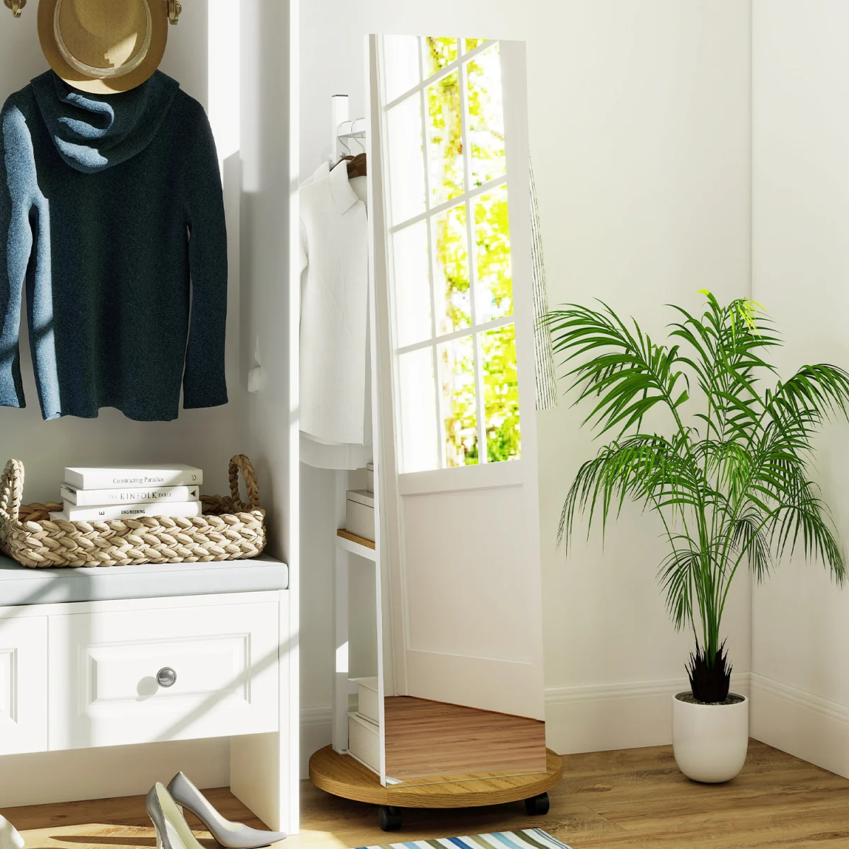 Coat Rack with Full Length Mirror - Natural – image 9