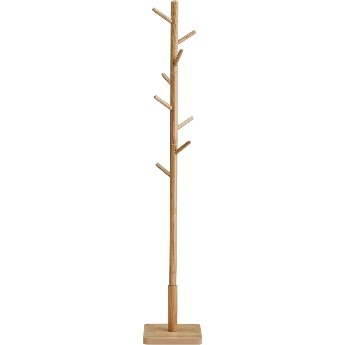 Freestanding Wooden Coat Rack Stand with 8 Hooks, Entryway Clothes Hanging Tree - Natural Beige – image 3