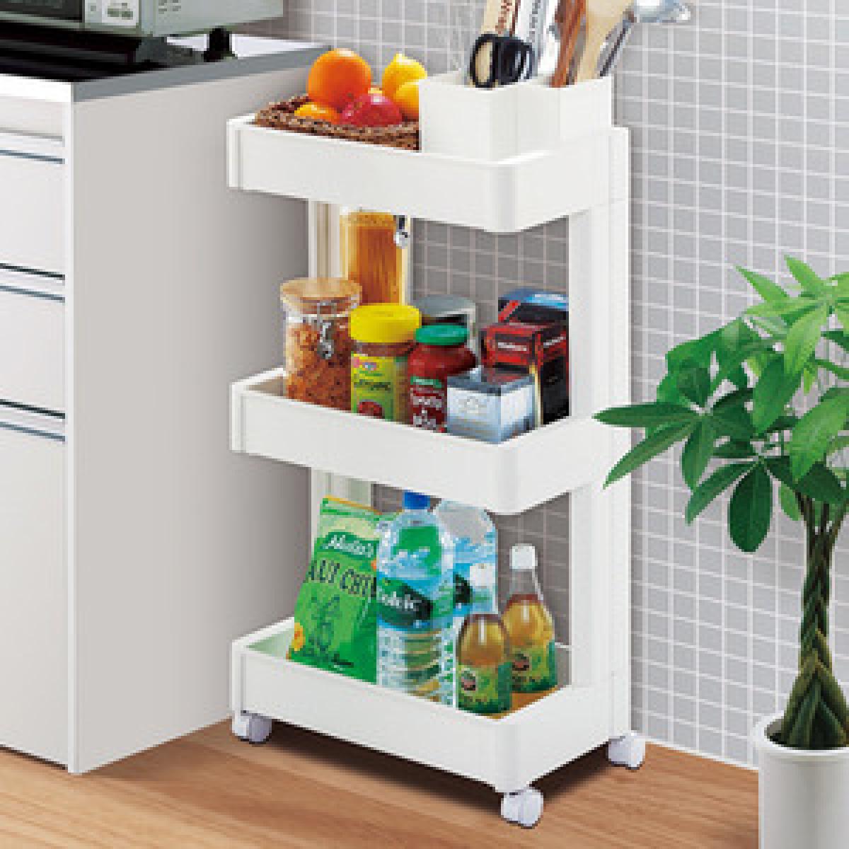 Plastic Kitchen Storage Trolley - White / 79cm / 39cm – image 5
