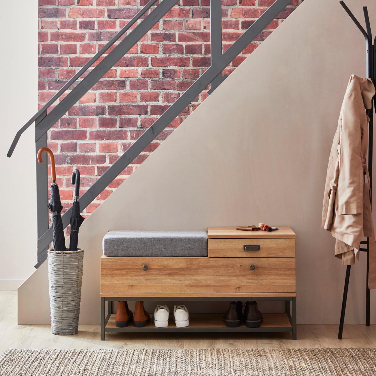 Fulton Oak Effect Storage Bench Brown and Grey – image 2