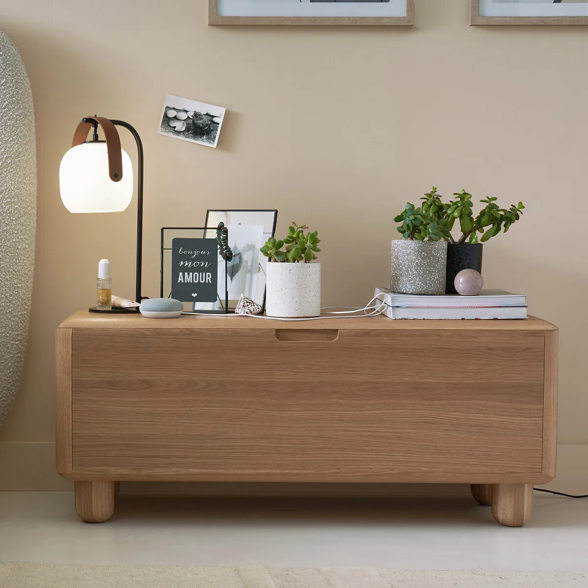 Piero Rounded Oak Bench/Storage Chest – image 3