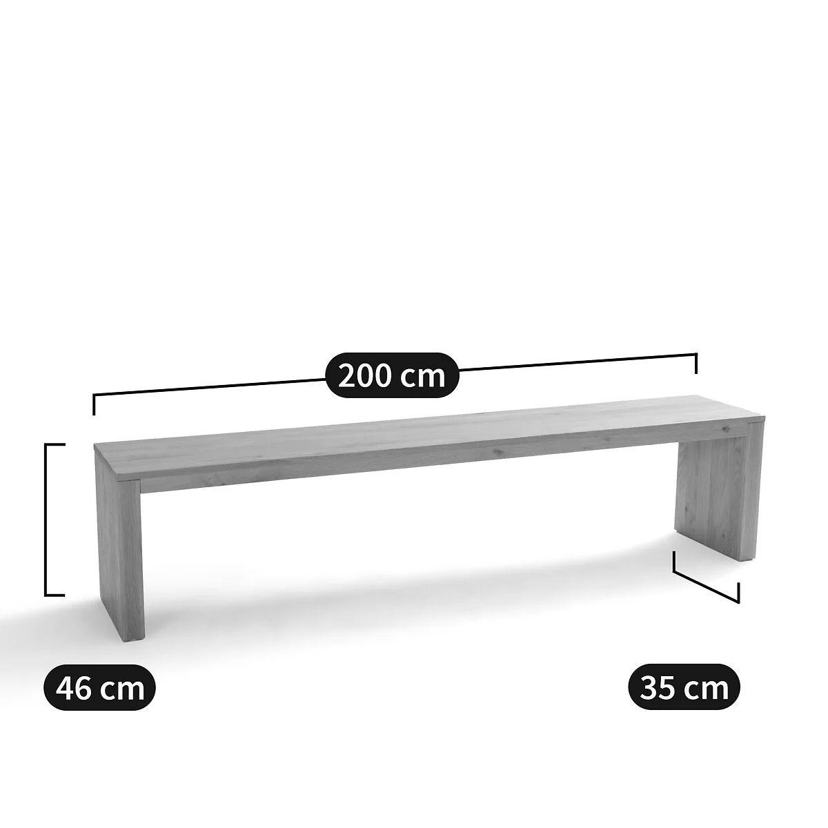 Vova Solid Oak Bench, Length 200cm – image 6