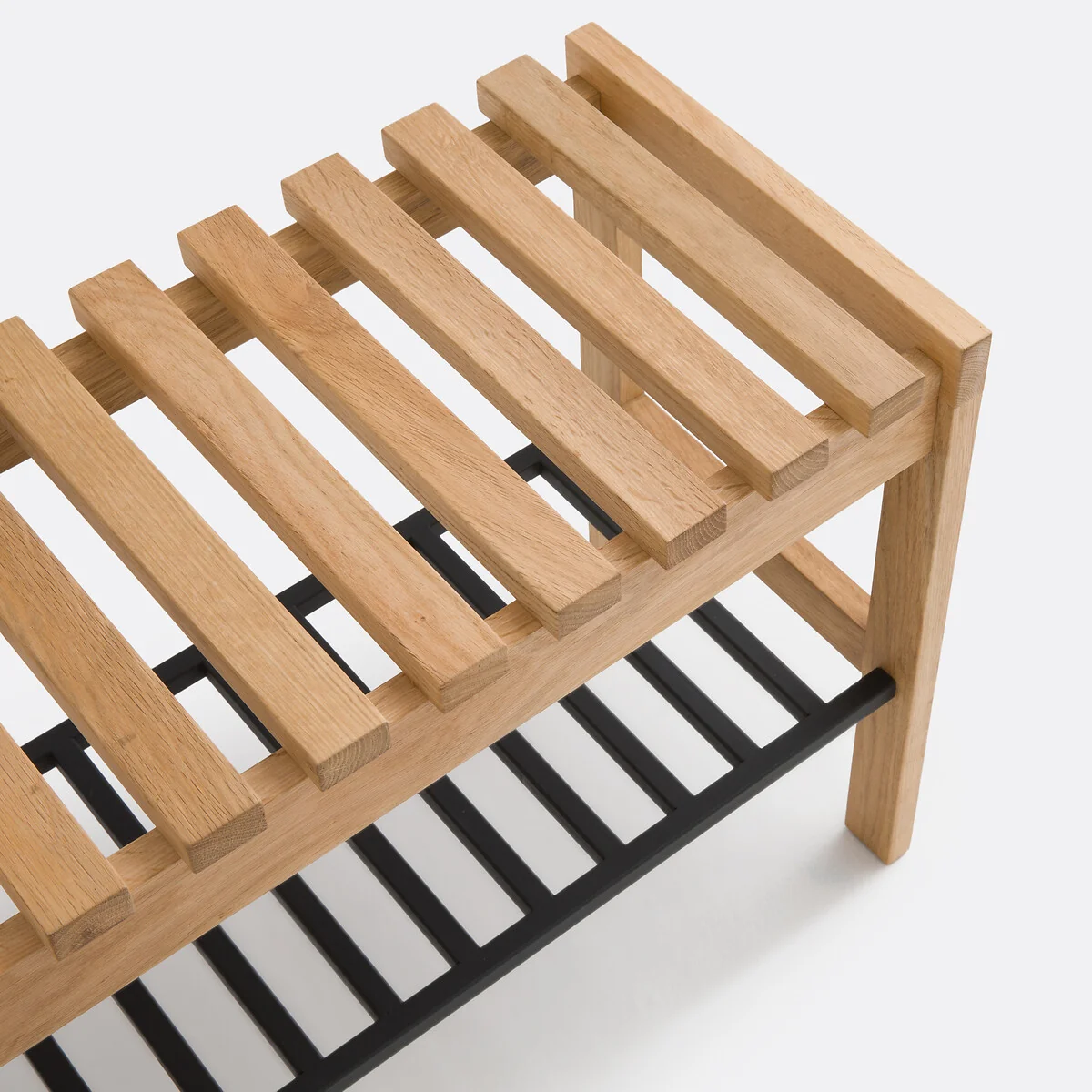Kia Solid Oak & Metal Bench – image 2