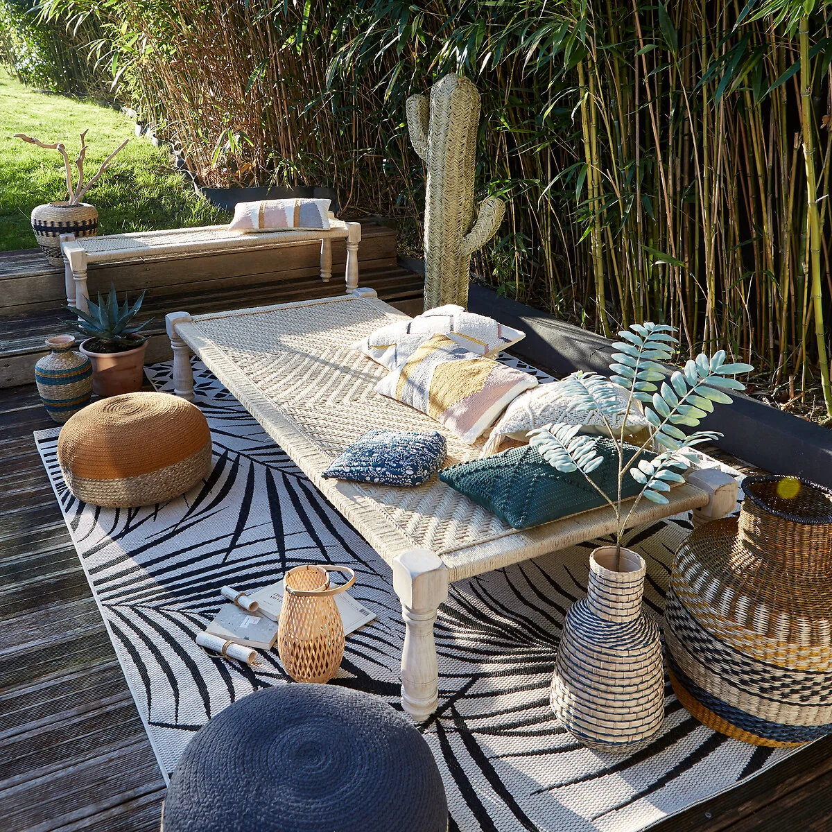 Adas Mango Wood & Rope Indian Style Bench – image 3