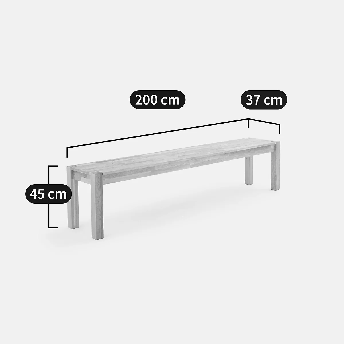 Adélita Solid Oak Bench, L200cm – image 5