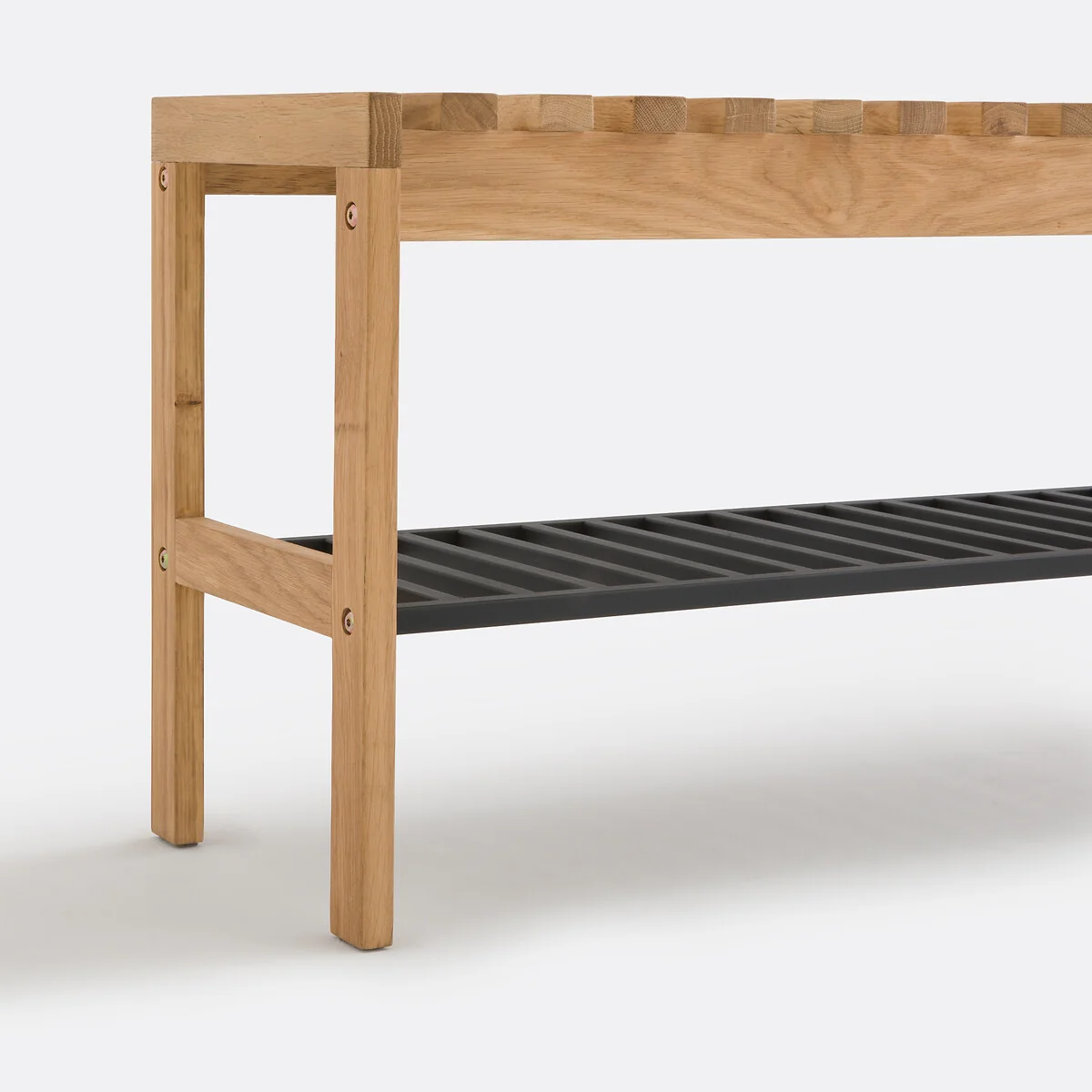 Kia Solid Oak & Metal Bench – image 3