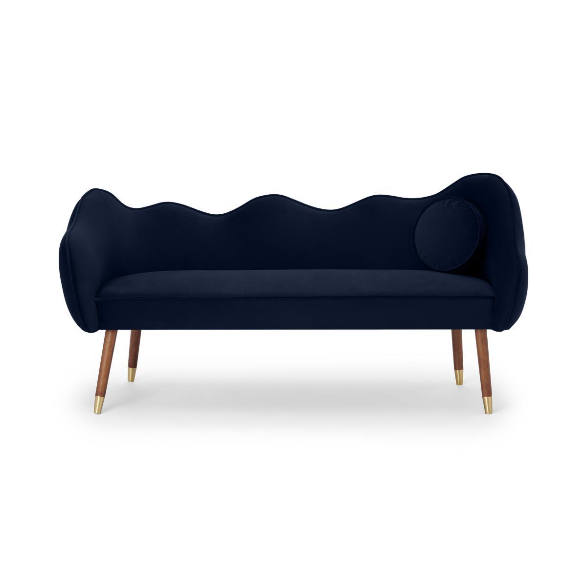 Alix Dining Bench, Monarch Blue Velvet with Walnut Legs – image 2