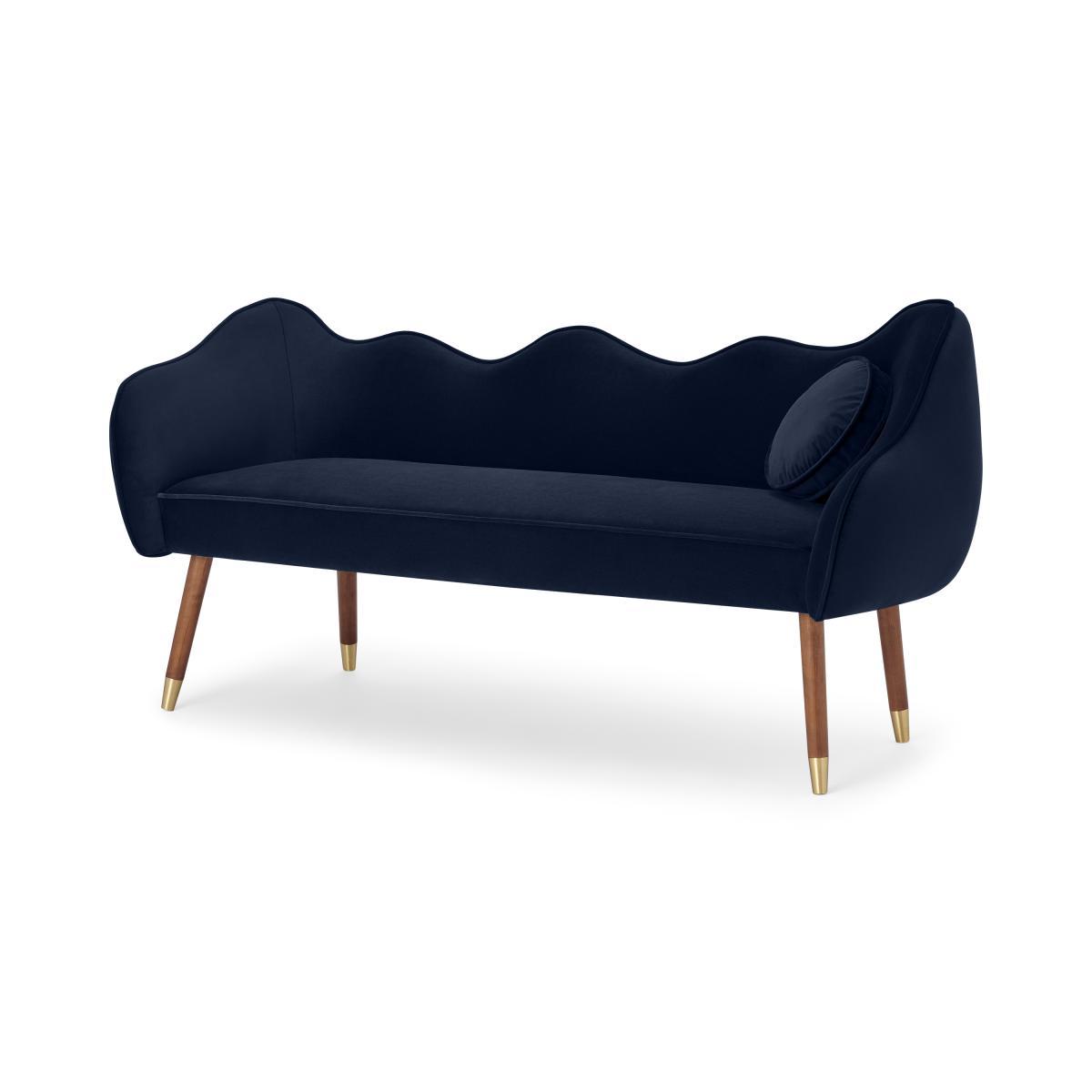 Alix Dining Bench, Monarch Blue Velvet with Walnut Legs – image 3