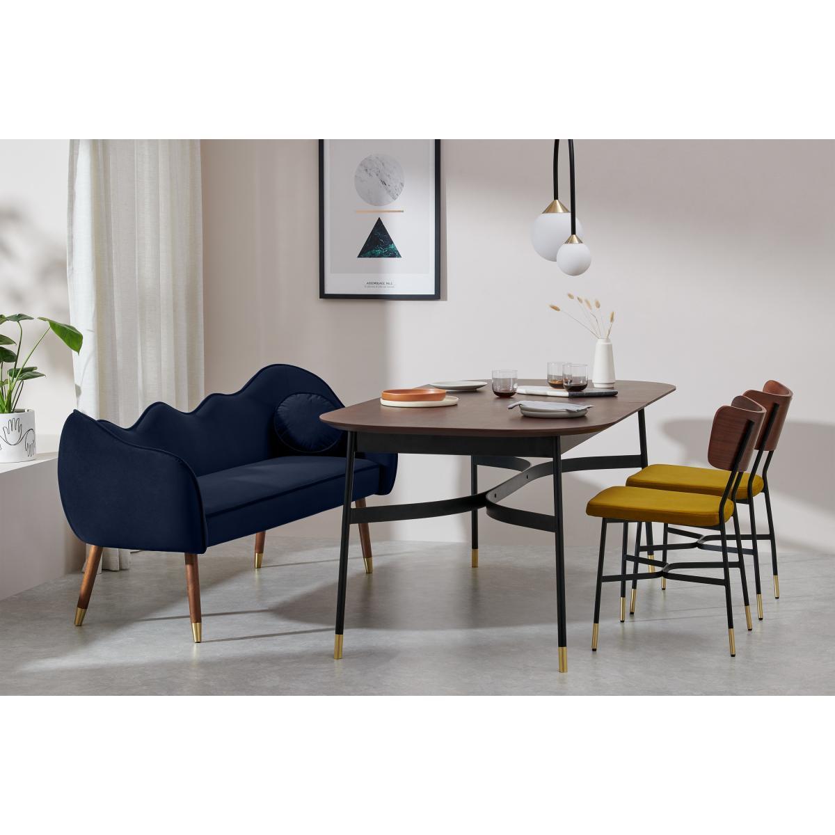 Alix Dining Bench, Monarch Blue Velvet with Walnut Legs – image 4