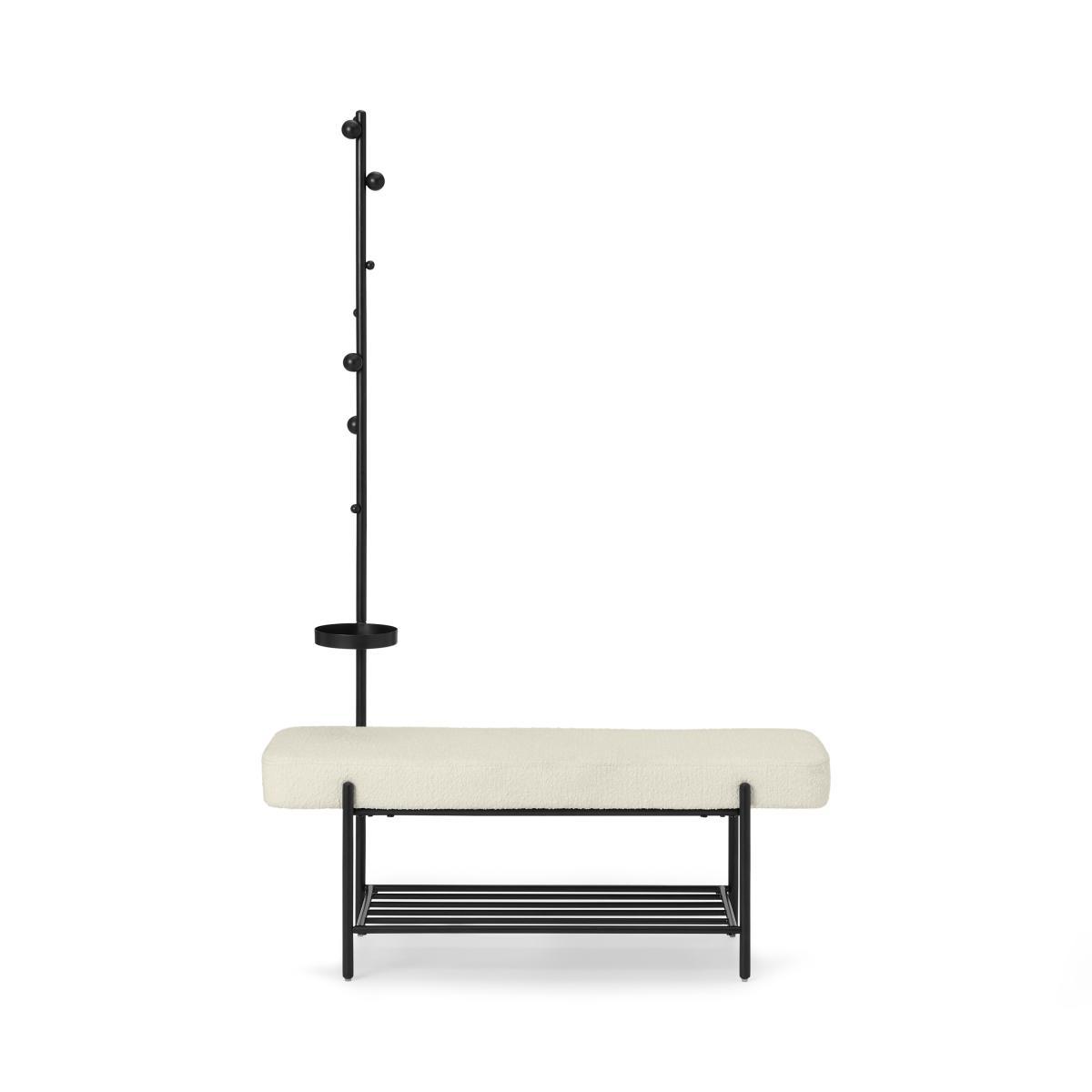 Asare Hallway Storage Bench, Whitewash Boucle & Black – image 2