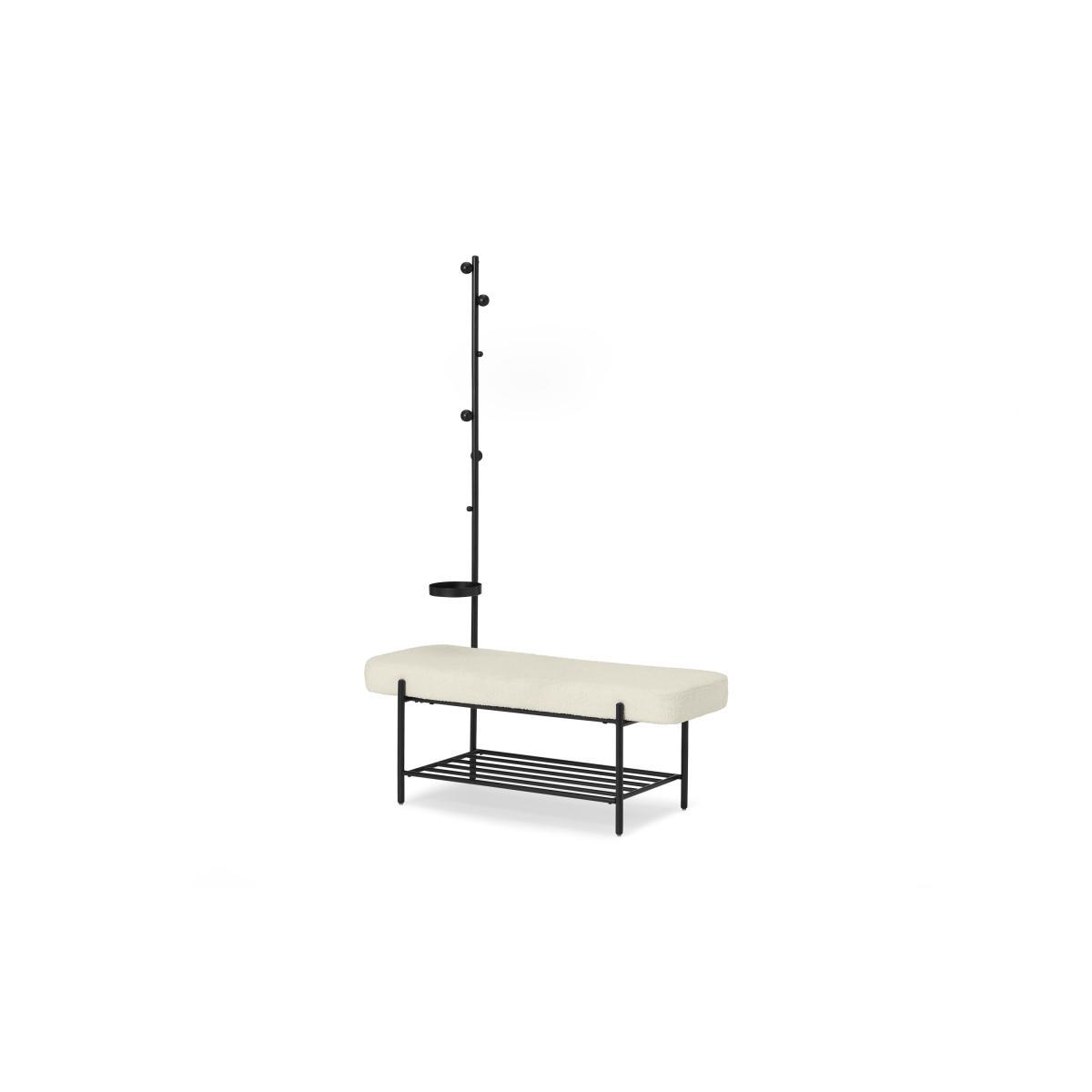 Asare Hallway Storage Bench, Whitewash Boucle & Black – image 3