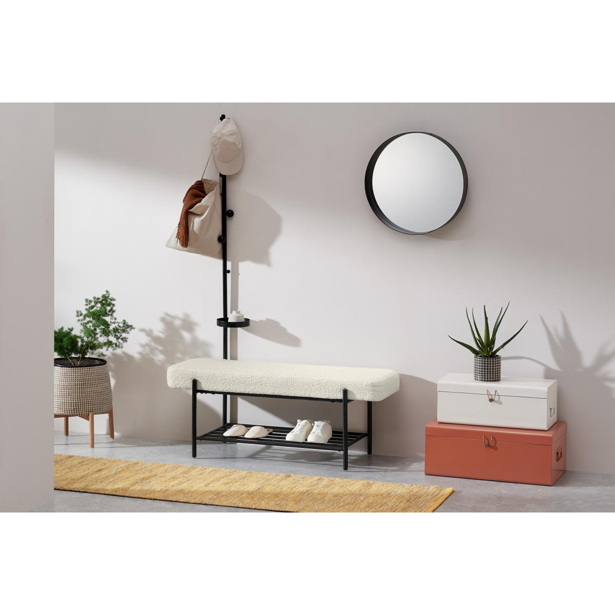 Asare Hallway Storage Bench, Whitewash Boucle & Black – image 4