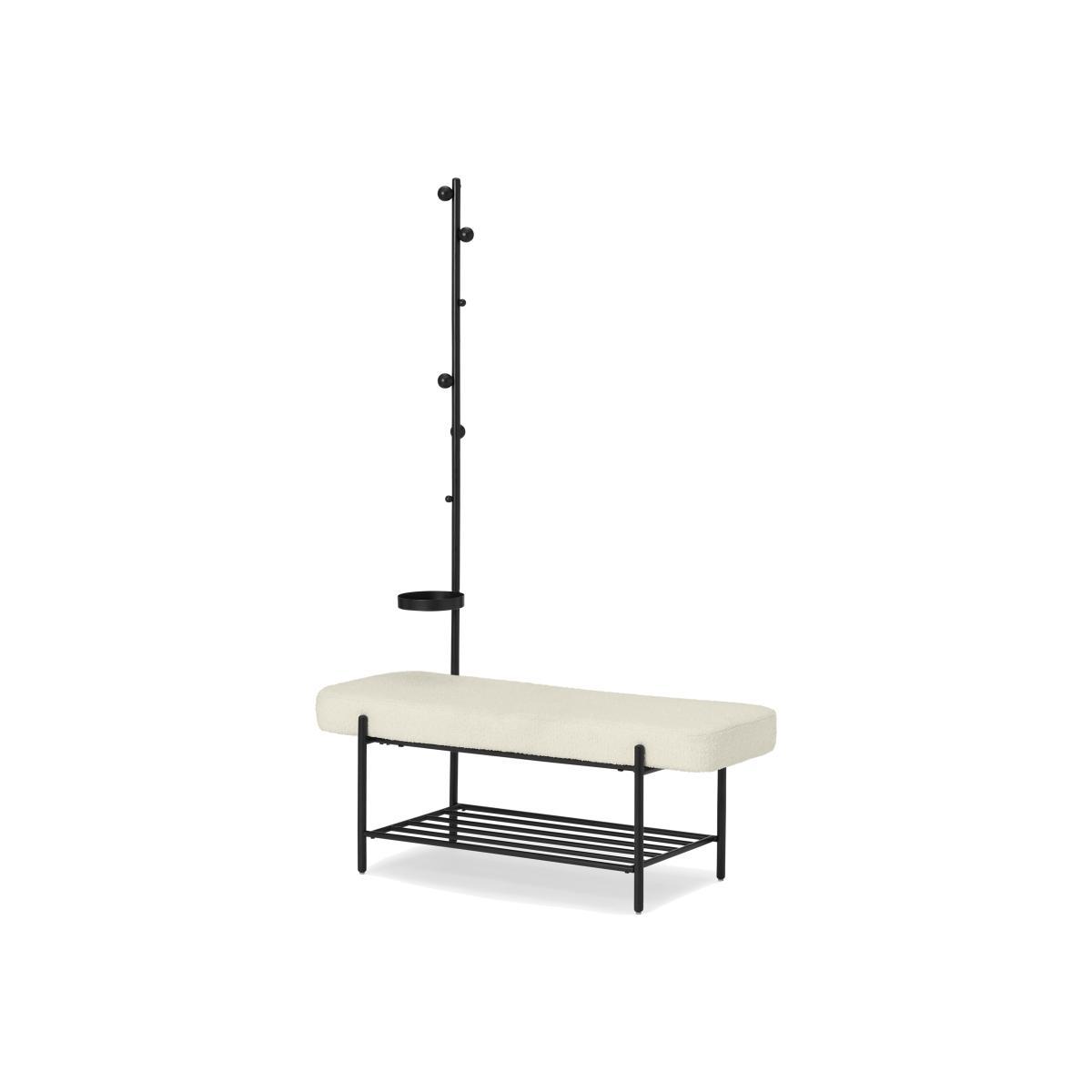 Asare Hallway Storage Bench, Whitewash Boucle & Black – image 1