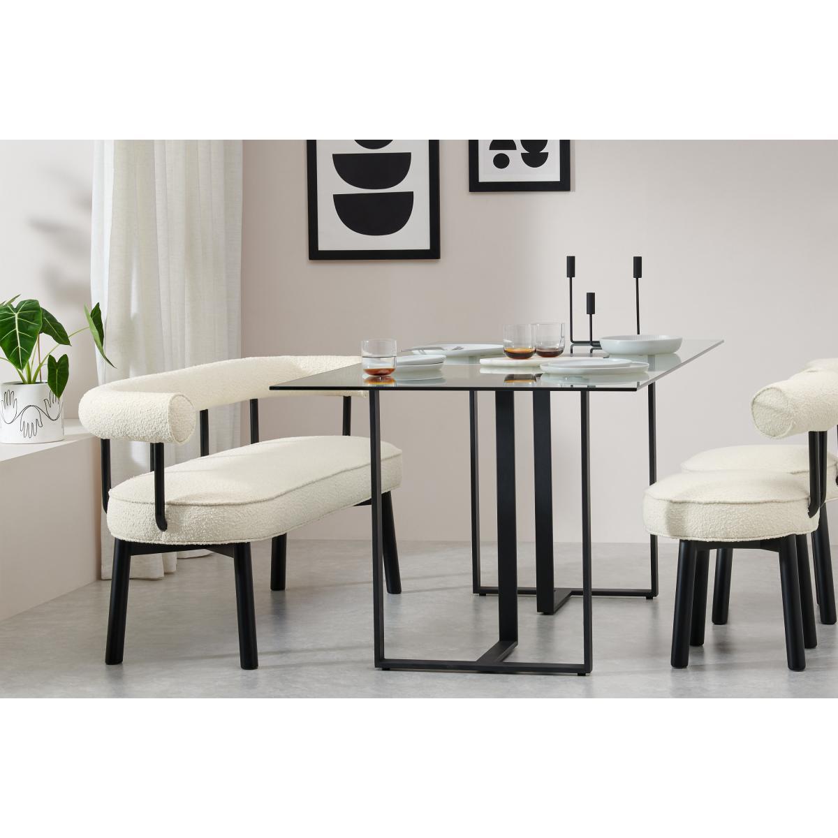 Arais Dining Bench, Whitewash Boucle with Black Legs – image 4