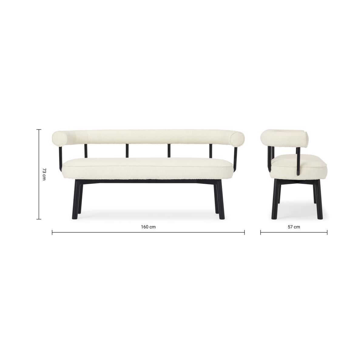 Arais Dining Bench, Whitewash Boucle with Black Legs – image 8