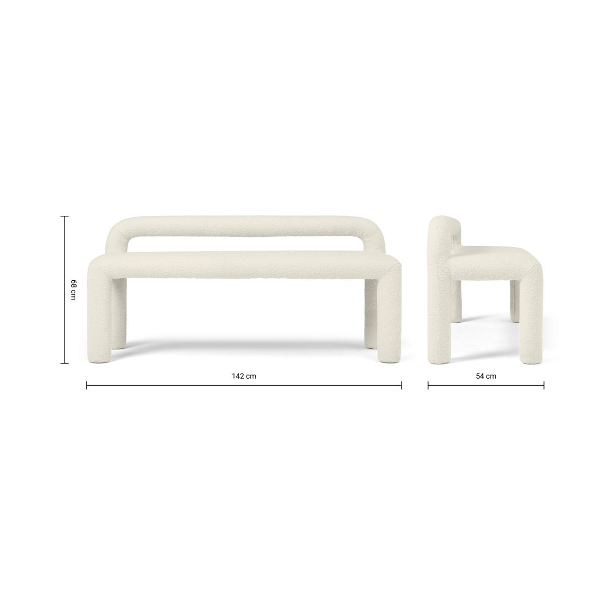 Cyla Low Back Dining Bench, Whitewash Boucle – image 8