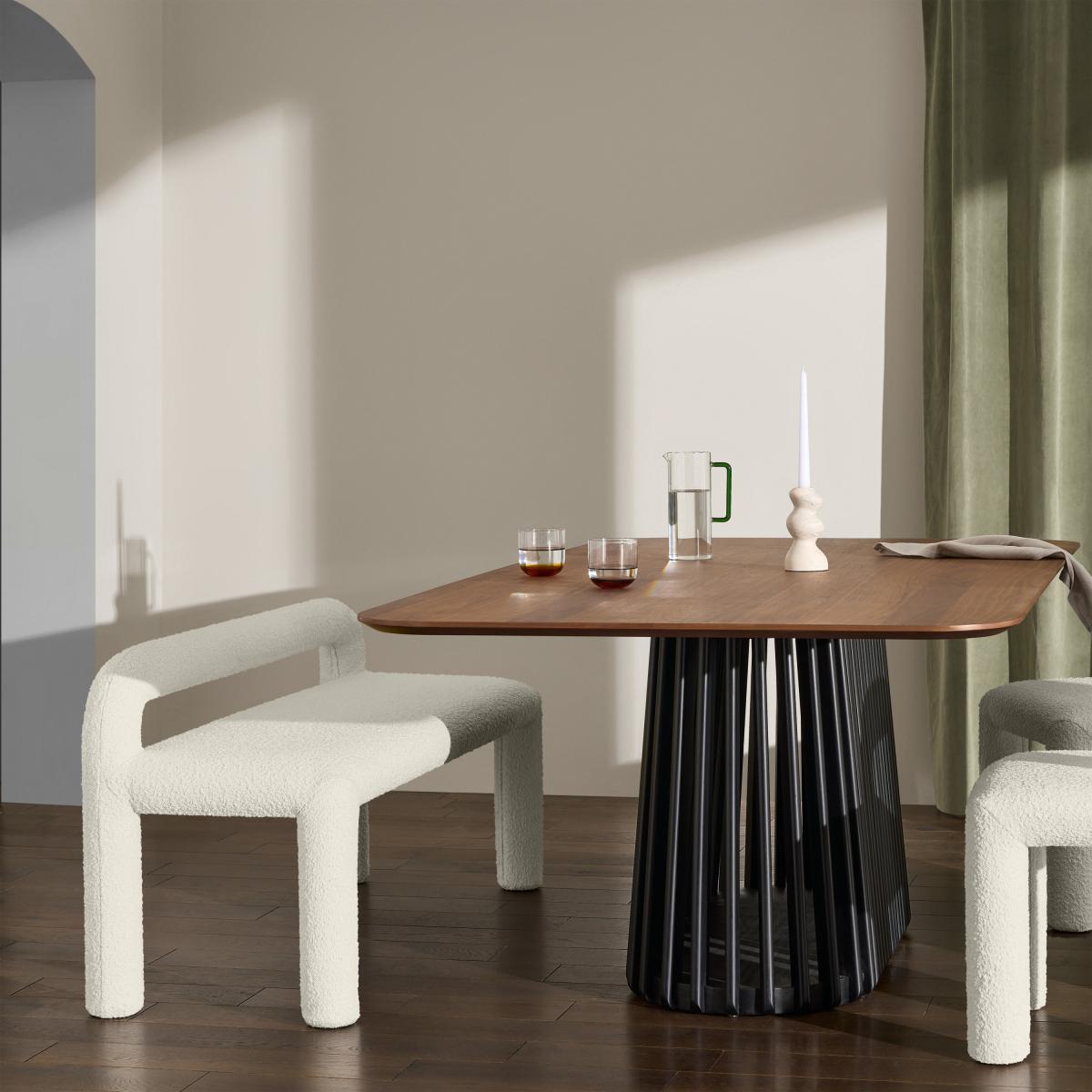 Cyla Low Back Dining Bench, Whitewash Boucle – image 9