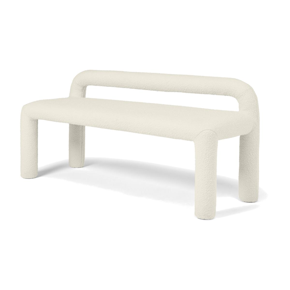 Cyla Low Back Dining Bench, Whitewash Boucle – image 1